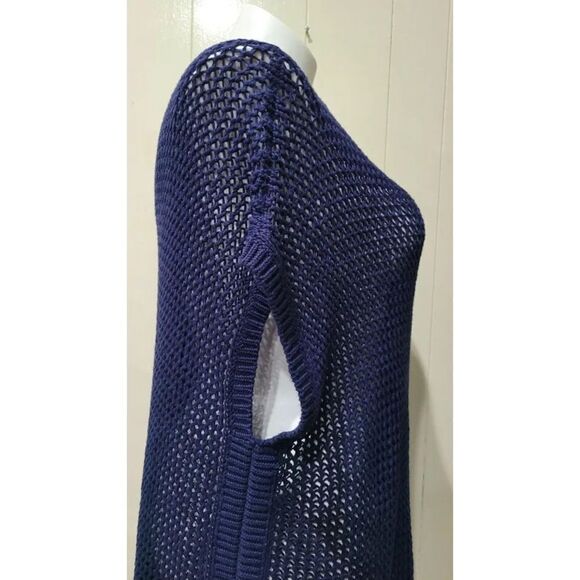 Tommy Bahama Blue Oversized Crochet Tunic Knit Fringe Kaftan Cover-Up Top‎ S/M - Picture 7 of 8